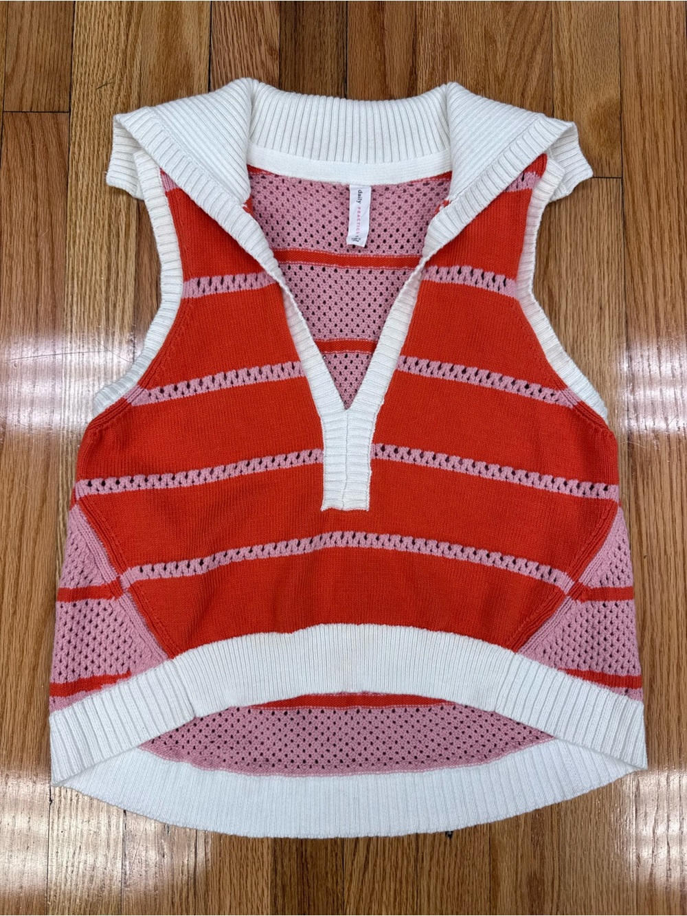Daily Practice Sleeveless Knit V-Neck Stripe Sweater Vest in Orange, Pink, White
